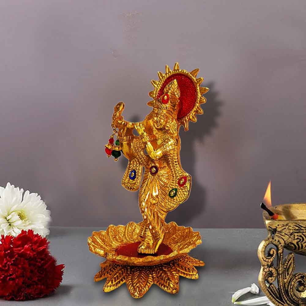Golden Krishna Statue On Lotus